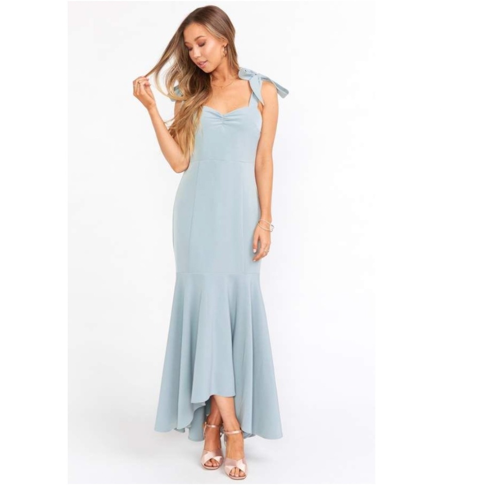 Show Me Your MuMu Barcelona Ruffle‎ Gown in Silver Sage Size S